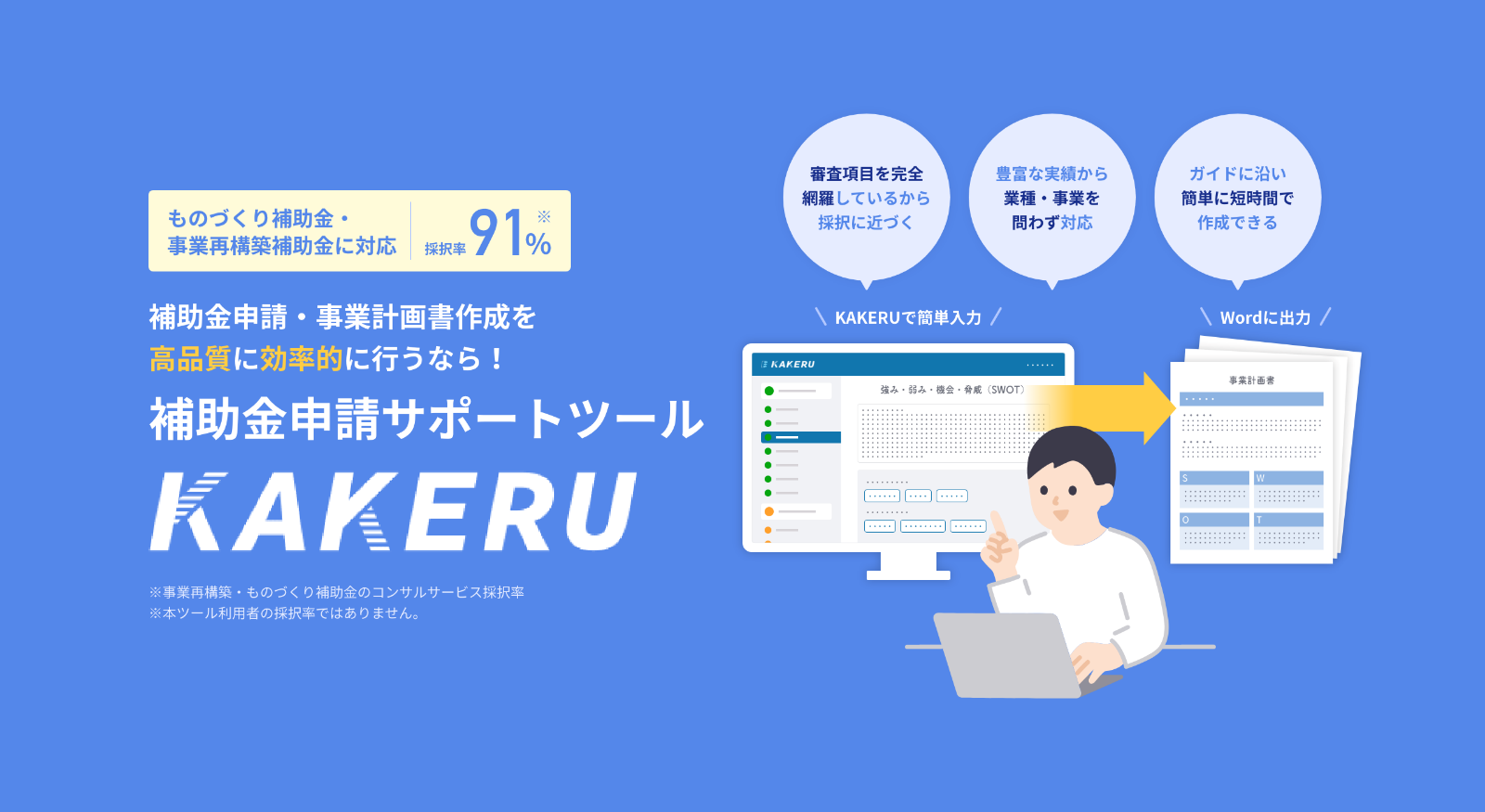 補助金【事業再構築補助金・ものづくり補助金】の申請書を作成できる クラウドツール「KAKERU」テスト利用企業の募集！